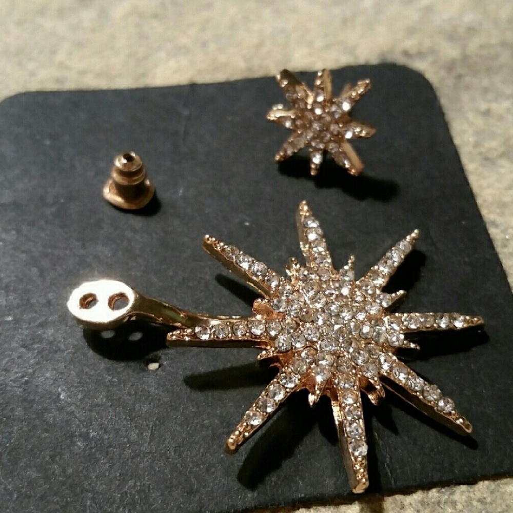 NEW β΄ Starburst Gold Pave Crystal Earring Jacket - Picture 4 of 7